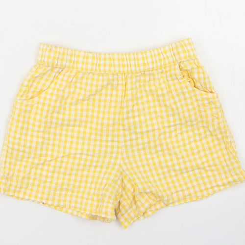 F&F Girls Yellow Check Cotton Mom Shorts Size 6-7 Years  Regular