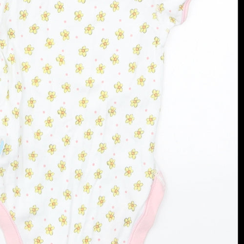 Marks and Spencer Girls Multicoloured Floral Cotton Babygrow One-Piece Size 3-6 Months  Button