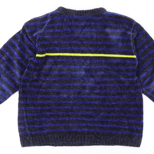 Tesco Boys Blue Round Neck Striped Acrylic Pullover Jumper Size 3-4 Years   - Chenille
