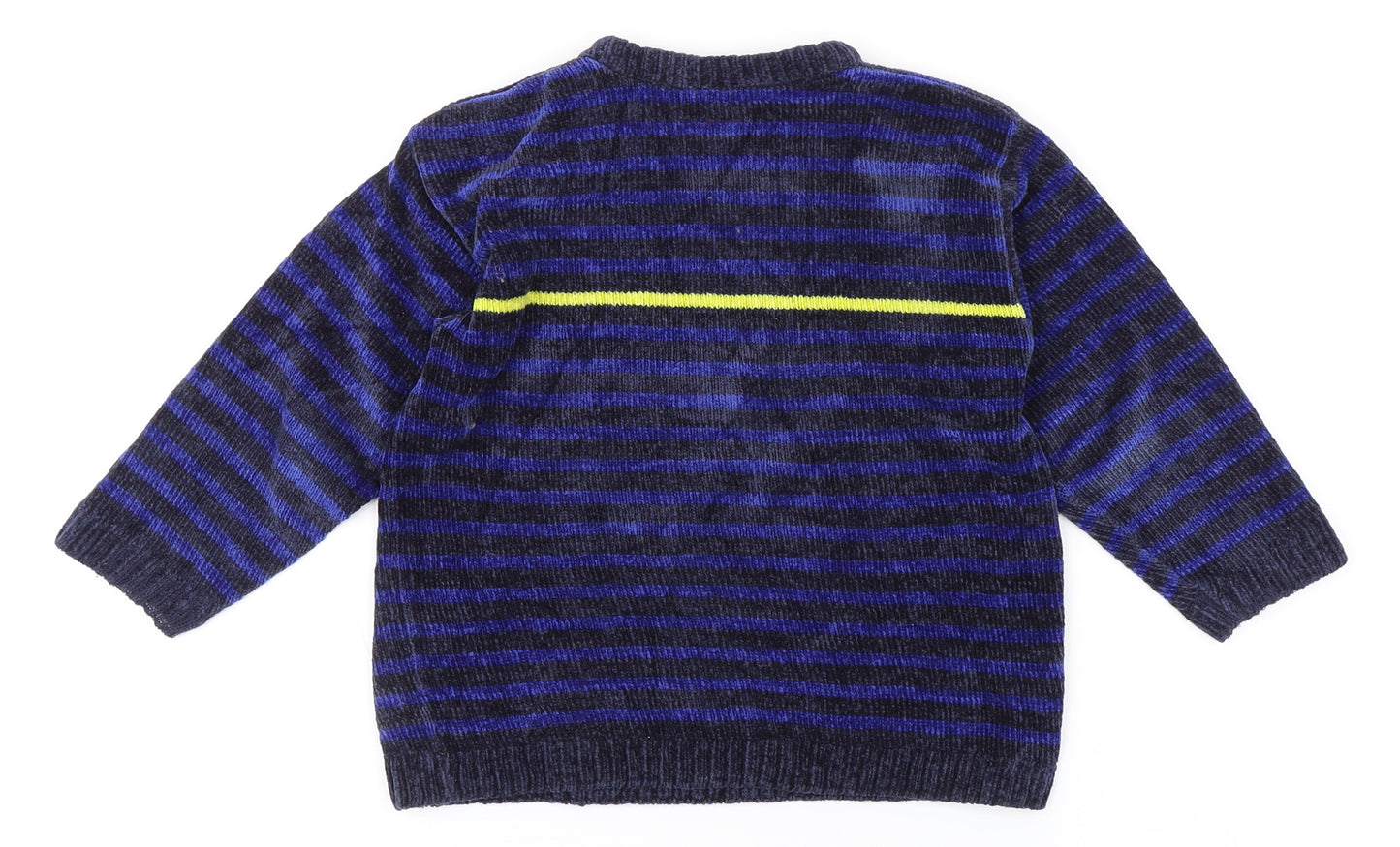 Tesco Boys Blue Round Neck Striped Acrylic Pullover Jumper Size 3-4 Years   - Chenille