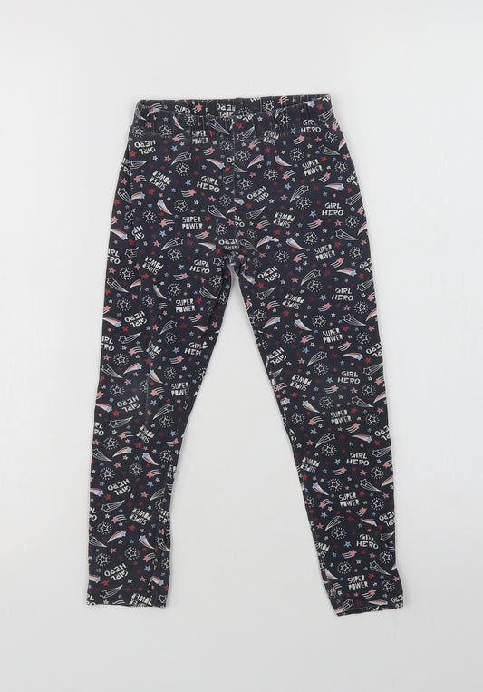 Dunnes Stores Girls Blue Geometric Cotton Jegging Trousers Size 7 Years  Regular  - Girl Hero