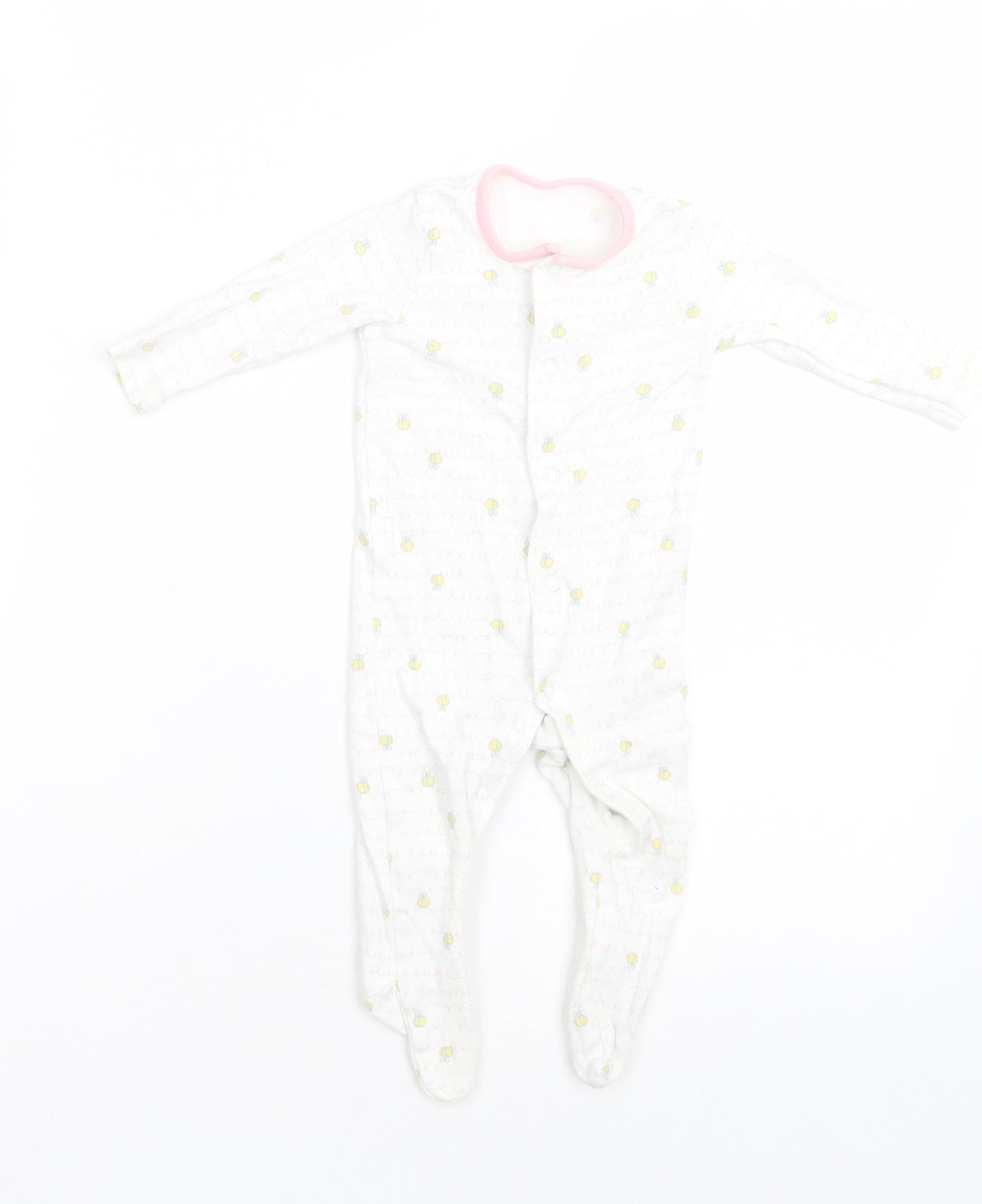 F&F Baby White Geometric Cotton Babygrow One-Piece Size 0-3 Months  Button - bee