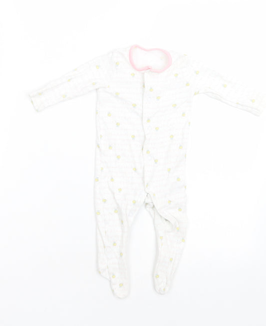 F&F Baby White Geometric Cotton Babygrow One-Piece Size 0-3 Months  Button - bee