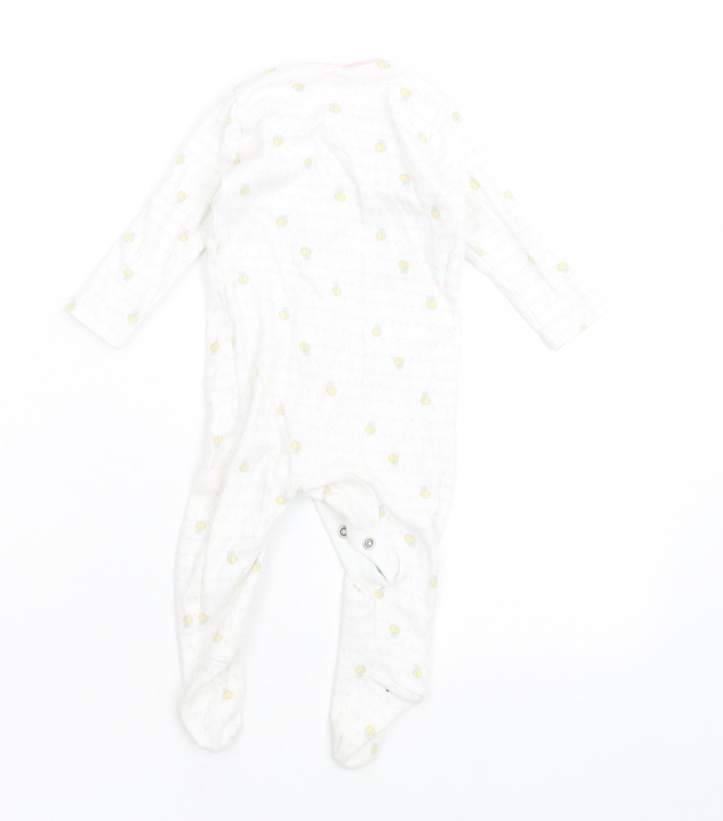 F&F Baby White Geometric Cotton Babygrow One-Piece Size 0-3 Months  Button - bee