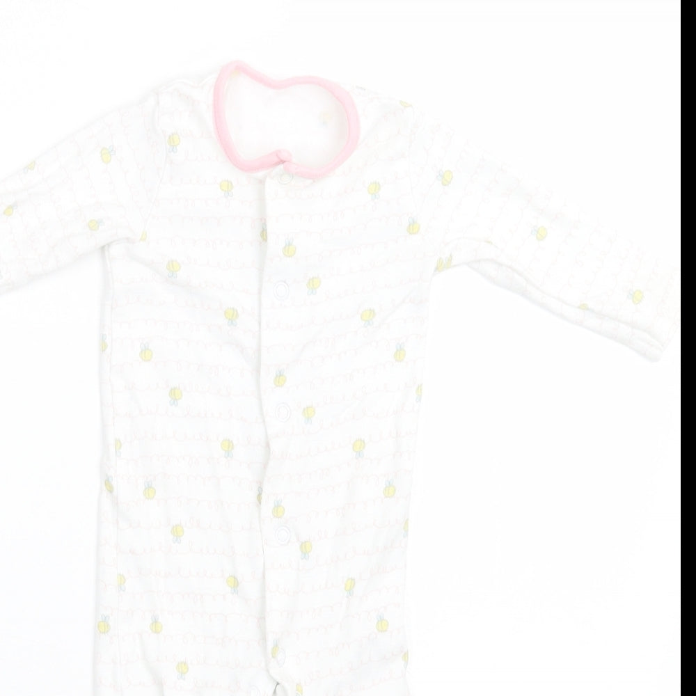 F&F Baby White Geometric Cotton Babygrow One-Piece Size 0-3 Months  Button - bee