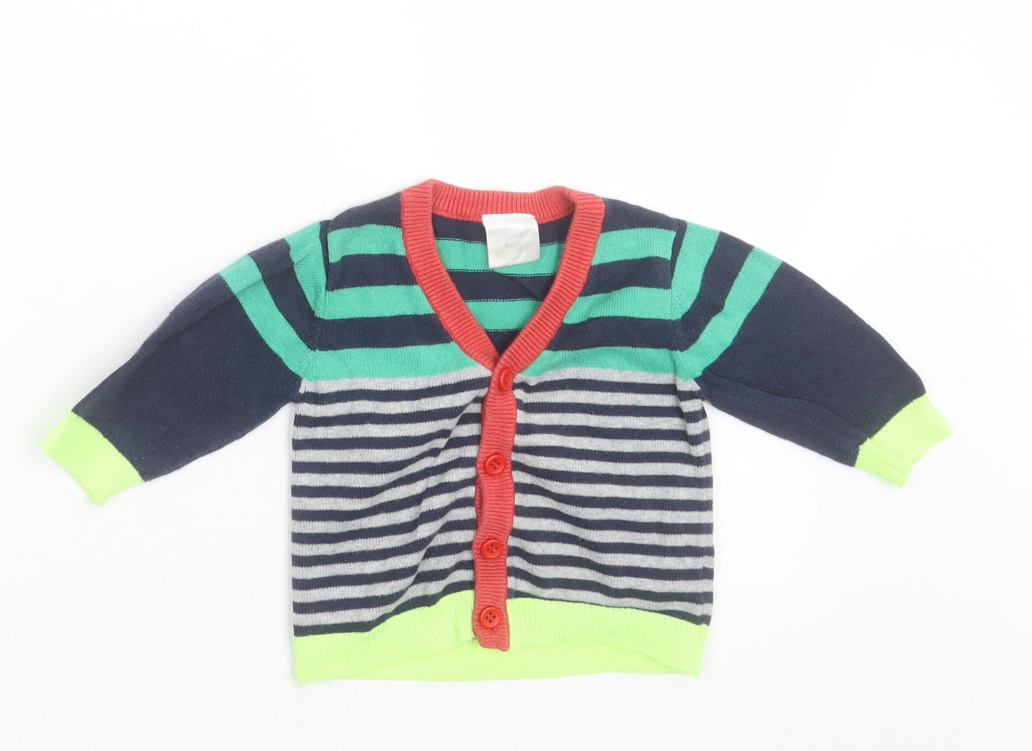 Seed Boys Multicoloured Striped Cotton Cardigan Jumper Size 3-6 Months  Button