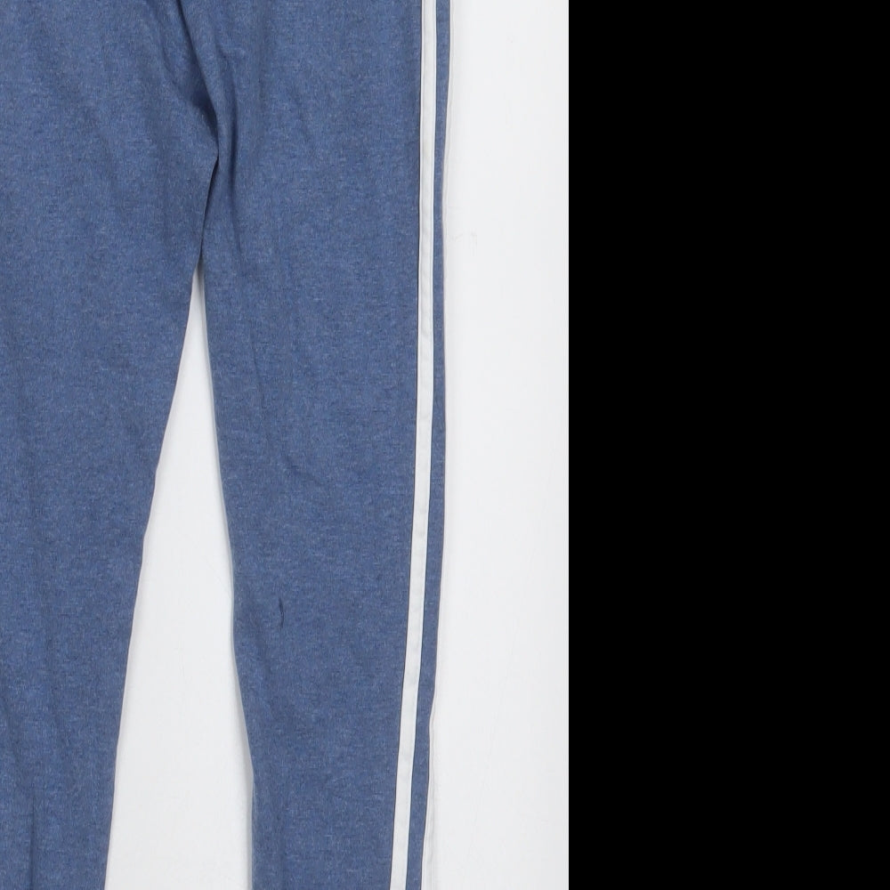 adidas Womens Blue Striped Cotton Capri Leggings Size 8 L26 in