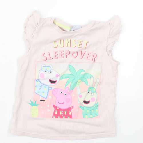 George Girls Pink Solid Cotton Top Pyjama Top Size 2-3 Years  Pullover - Peppa Pig Sunset Sleepover