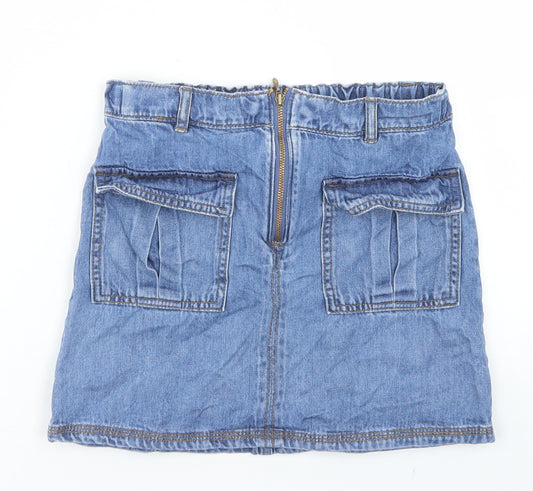 F&F Girls Blue  Cotton A-Line Skirt Size 9-10 Years  Regular Zip