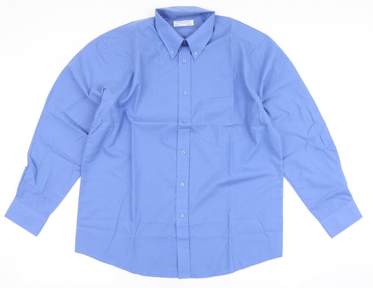 Precision Mens Blue  Polyester  Dress Shirt Size 15.5 Round Neck Button