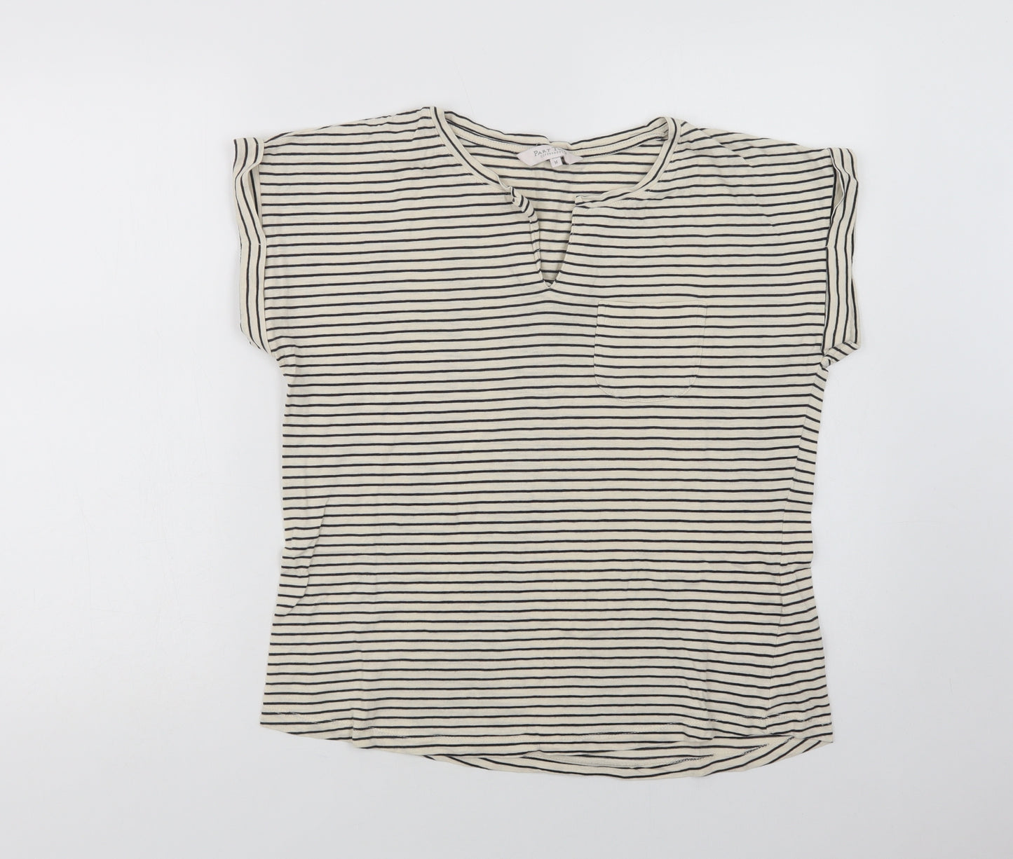 Part Two Womens Ivory Striped Cotton Basic Blouse Size M V-Neck