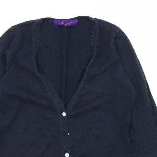 Henbury Womens Blue V-Neck  Cotton Cardigan Jumper Size S