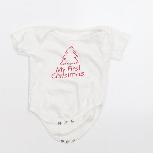 Preworn Baby White  Cotton Babygrow One-Piece Size 12-18 Months  Button - My First Christmas