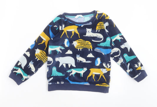 Marks and Spencer Boys Blue Geometric Polyester  Pyjama Top Size 4-5 Years  Pullover - wild animals