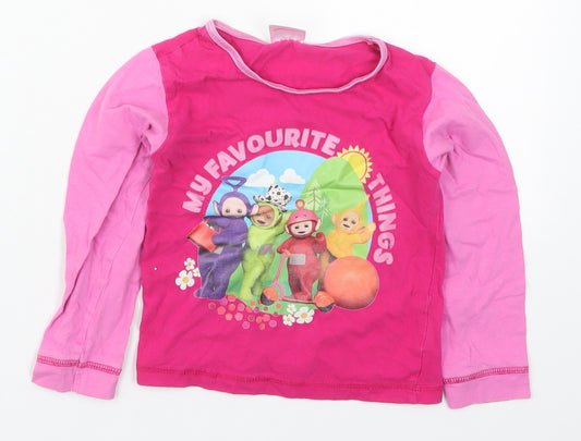 Preworn Girls Pink Solid Cotton Top Pyjama Top Size 2-3 Years  Pullover - Teletubbies