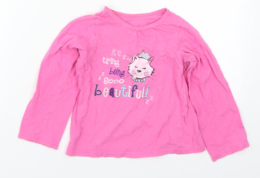Matalan Girls Pink Solid Cotton Top Pyjama Top Size 4-5 Years  Pullover - It's Tiring Being So Beautiful