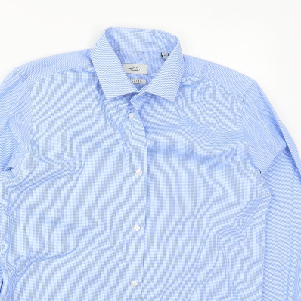 NEXT Mens Blue Houndstooth Polyester  Dress Shirt Size 14.5 Collared Button