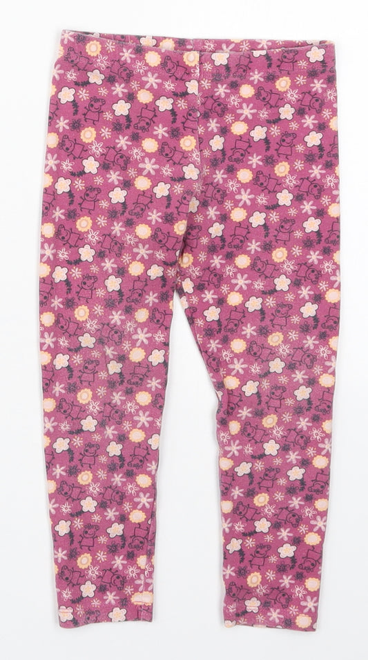 Prewor Girls Pink Floral Cotton Carrot Trousers Size 2-3 Years  Regular  - Peppa Pig