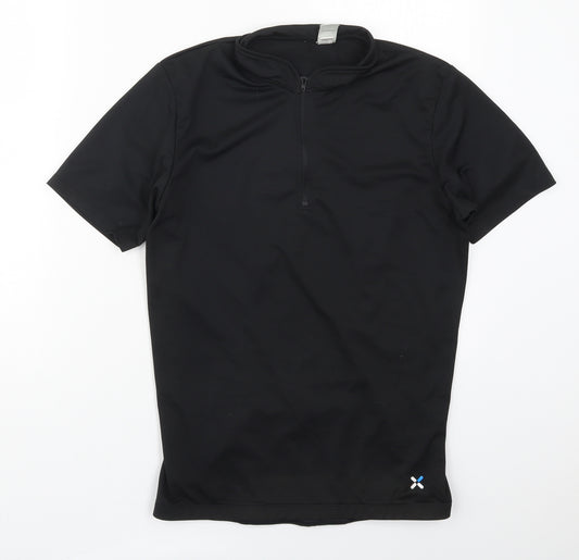 BTwin Mens Black  Polyester Basic T-Shirt Size M Round Neck Zip