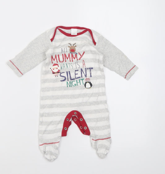 Mini Club Baby Grey Striped Cotton Babygrow One-Piece Size 0-3 Months  Button - all mummy wants is a silent night