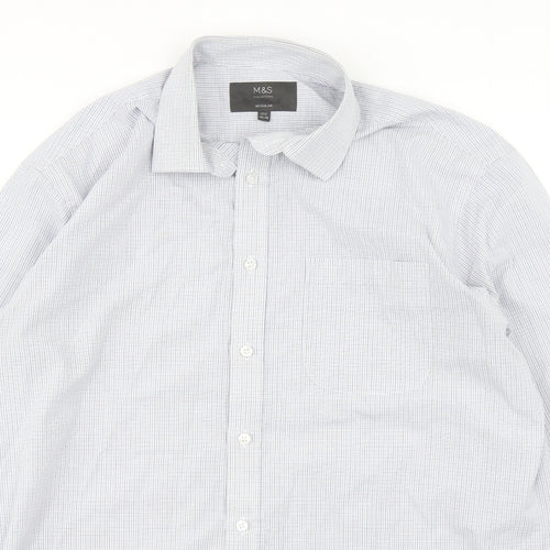 Marks and Spencer Mens Blue Check Cotton  Dress Shirt Size 15.5 Collared Button
