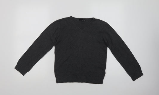 Debenhams Boys Grey V-Neck  Cotton Pullover Jumper Size 9-10 Years   - School Wear