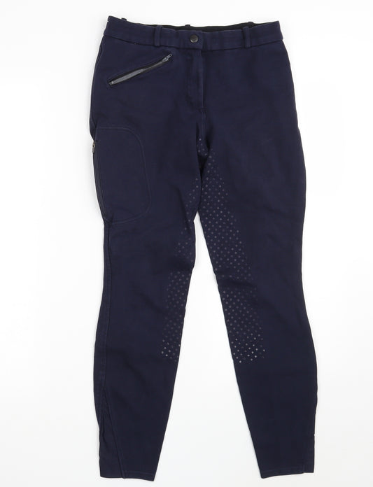 DECATHLON Womens Blue  Cotton Compression Trousers Size S L26 in Slim Zip