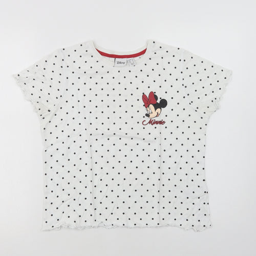 Primark Womens White Polka Dot Cotton Top Pyjama Top Size 10   - Minnie Mouse