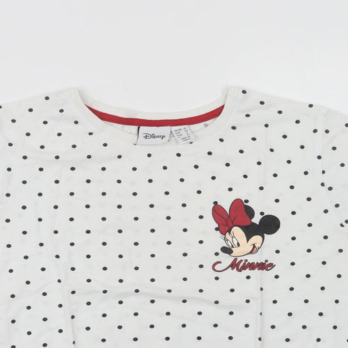 Primark Womens White Polka Dot Cotton Top Pyjama Top Size 10   - Minnie Mouse