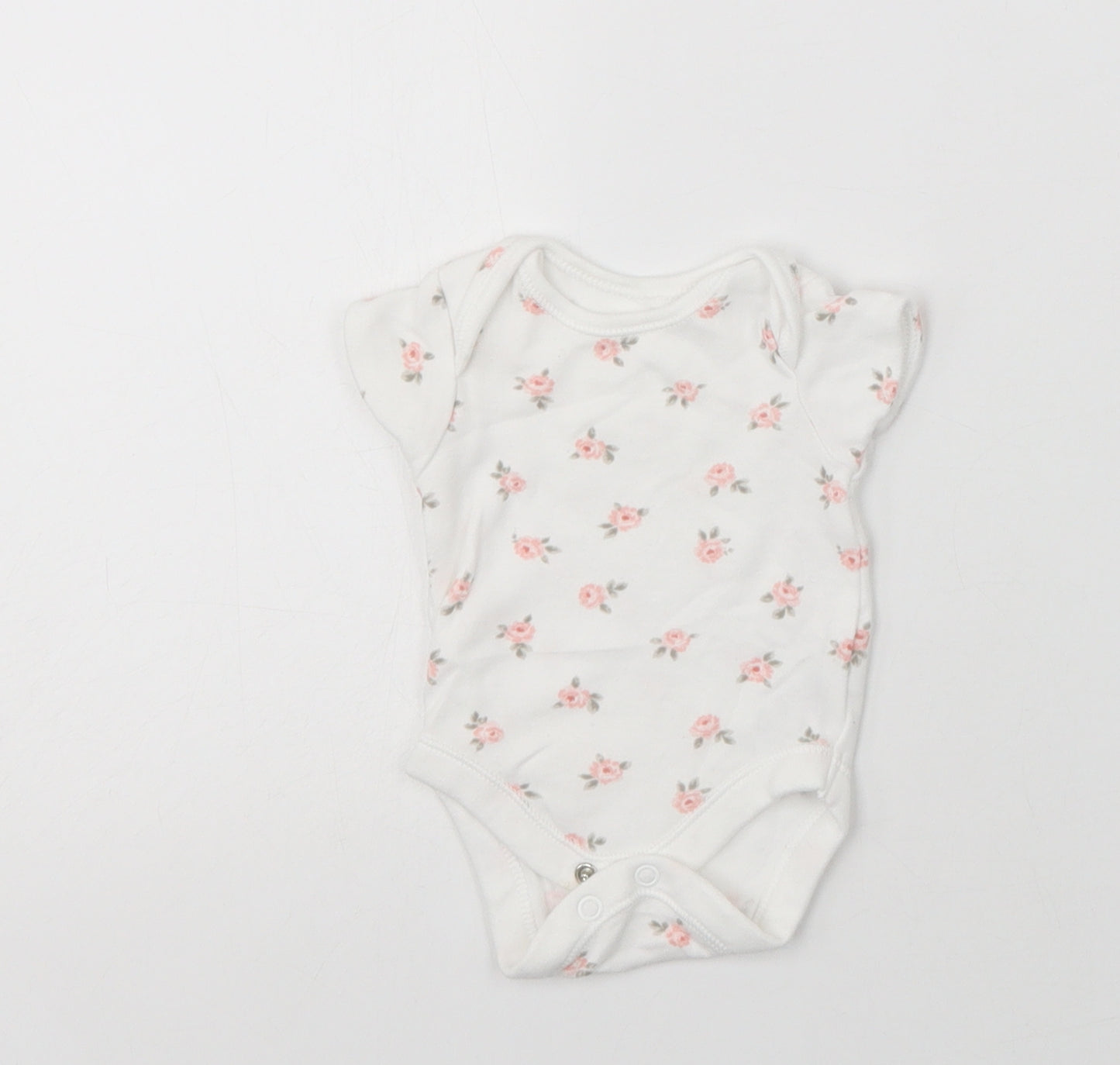 George Baby White Floral Cotton Romper One-Piece Size 0-3 Months  Snap - Tiny Baby