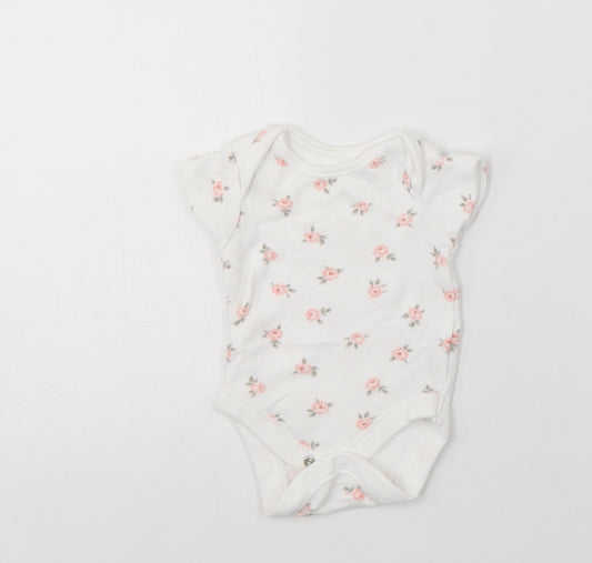 George Baby White Floral Cotton Romper One-Piece Size 0-3 Months  Snap - Tiny Baby