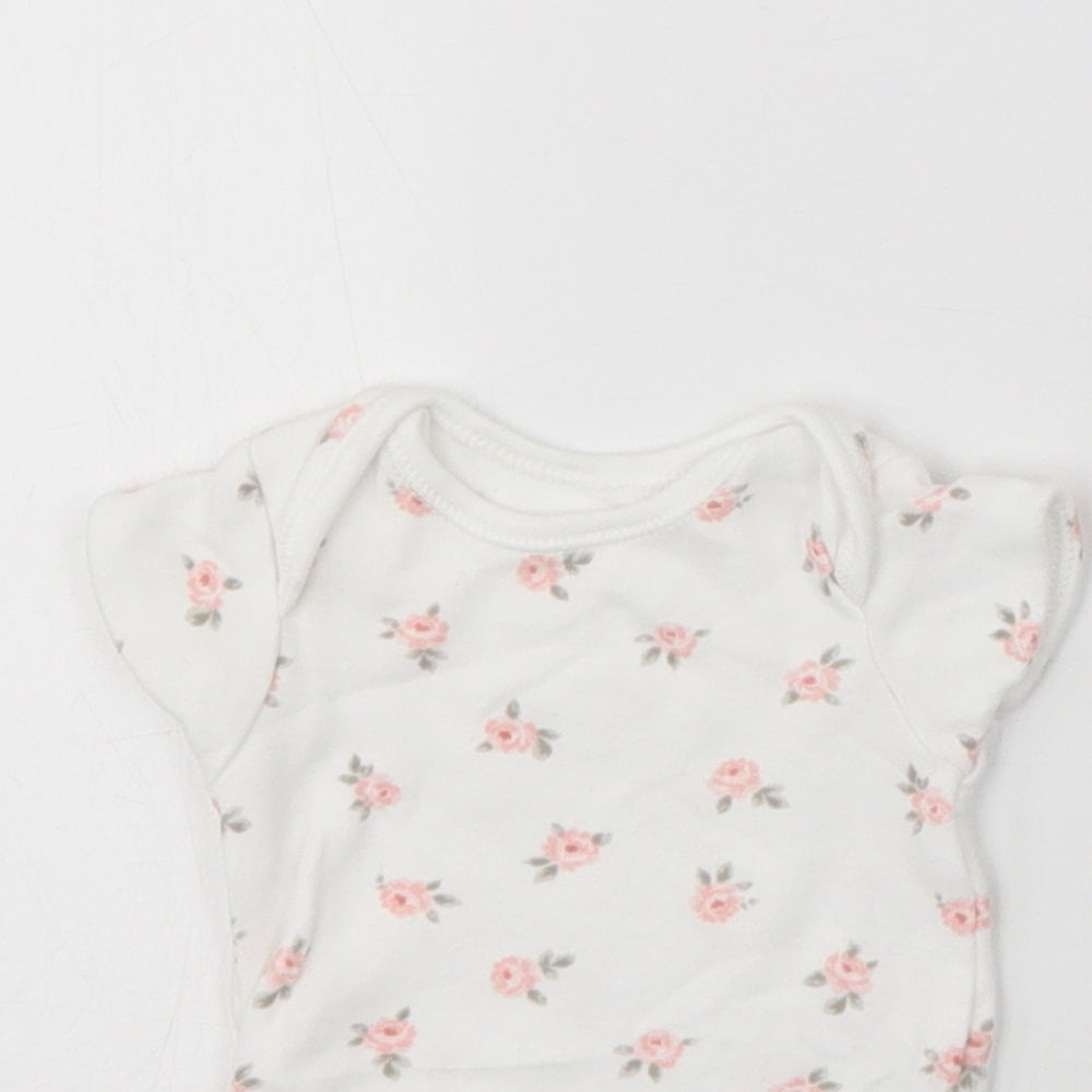 George Baby White Floral Cotton Romper One-Piece Size 0-3 Months  Snap - Tiny Baby