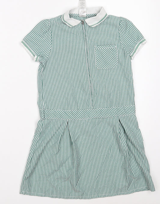F&F Girls Green Check Polyester A-Line  Size 6-7 Years  Collared Zip