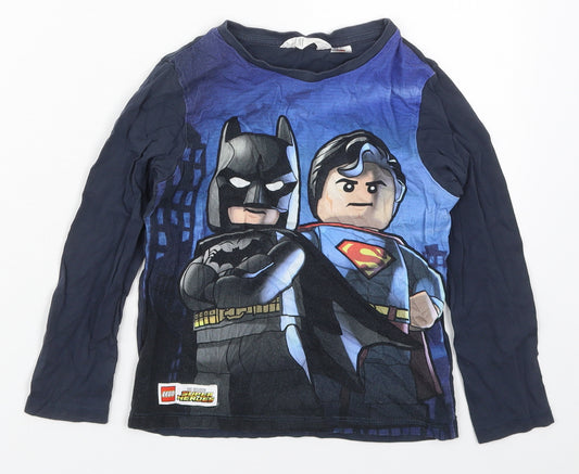 H&M Boys Blue Solid Cotton  Pyjama Top Size 5-6 Years  Pullover - Lego Batman and Superman