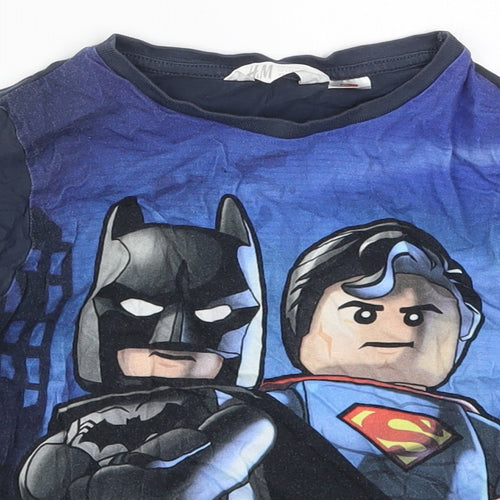 H&M Boys Blue Solid Cotton  Pyjama Top Size 5-6 Years  Pullover - Lego Batman and Superman