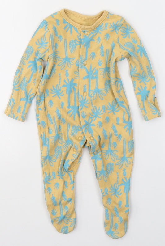 George Baby Yellow  Cotton Babygrow One-Piece Size 0-3 Months  Button - Palm Trees