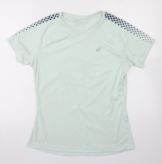 ASICS Womens Blue  Polyester Basic T-Shirt Size L Crew Neck