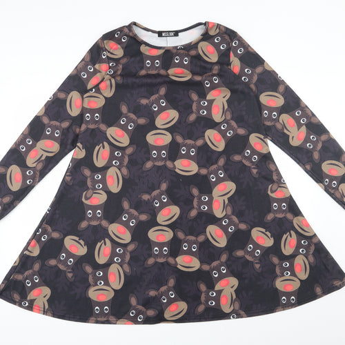 MissLook Womens Multicoloured  Polyester Trapeze & Swing  Size M  Round Neck Pullover - Raindeer print