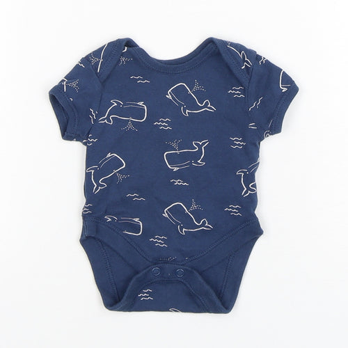 Primark Boys Blue Geometric Cotton Leotard One-Piece Size Newborn  Snap - Whale print