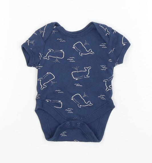 Primark Boys Blue Geometric Cotton Leotard One-Piece Size Newborn  Snap - Whale print