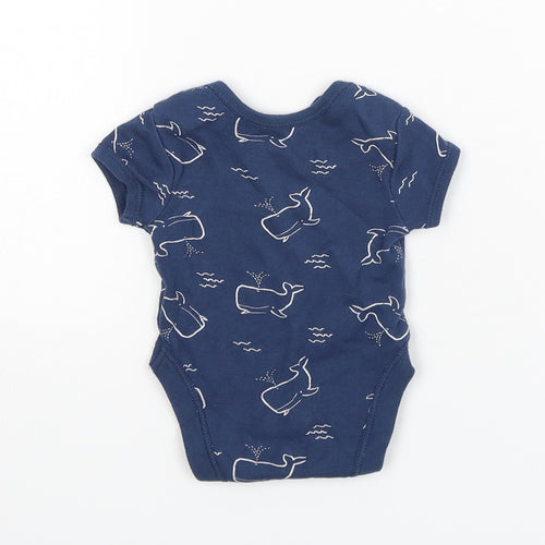 Primark Boys Blue Geometric Cotton Leotard One-Piece Size Newborn  Snap - Whale print