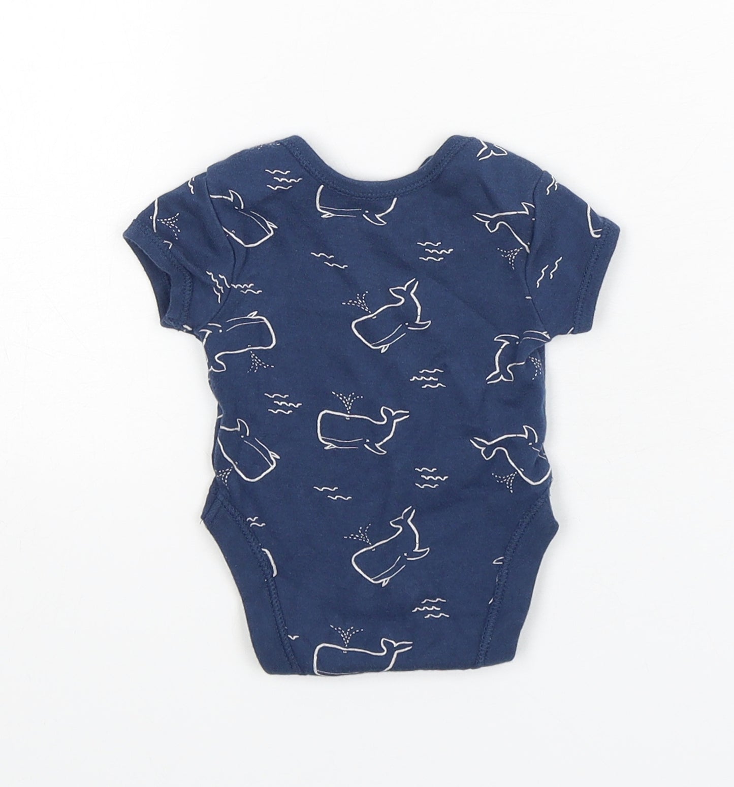 Primark Boys Blue Geometric Cotton Leotard One-Piece Size Newborn  Snap - Whale print