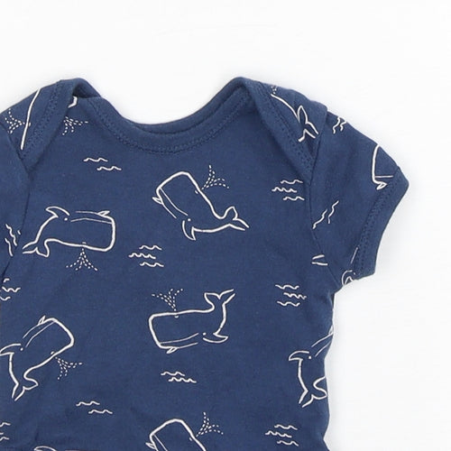 Primark Boys Blue Geometric Cotton Leotard One-Piece Size Newborn  Snap - Whale print