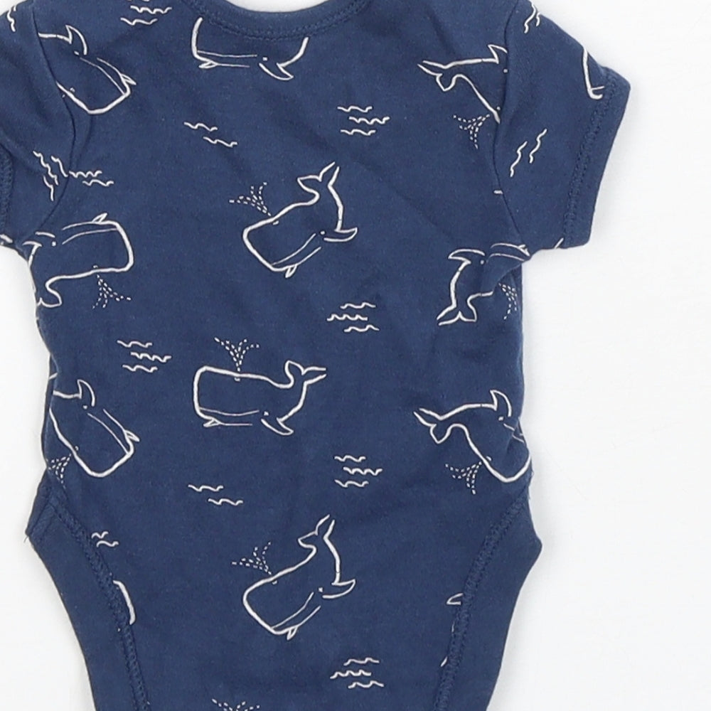 Primark Boys Blue Geometric Cotton Leotard One-Piece Size Newborn  Snap - Whale print