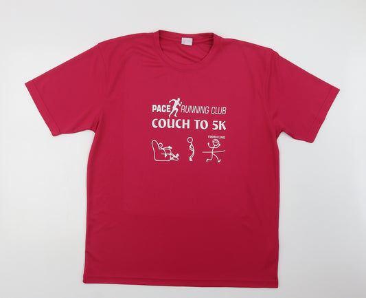 Awdis Womens Pink  Polyester Basic T-Shirt Size XL Crew Neck  - Pace Running Club