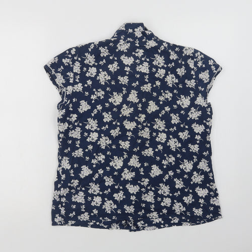 Marks and Spencer Womens Blue Floral Cotton Top Pyjama Top Size 12  Button