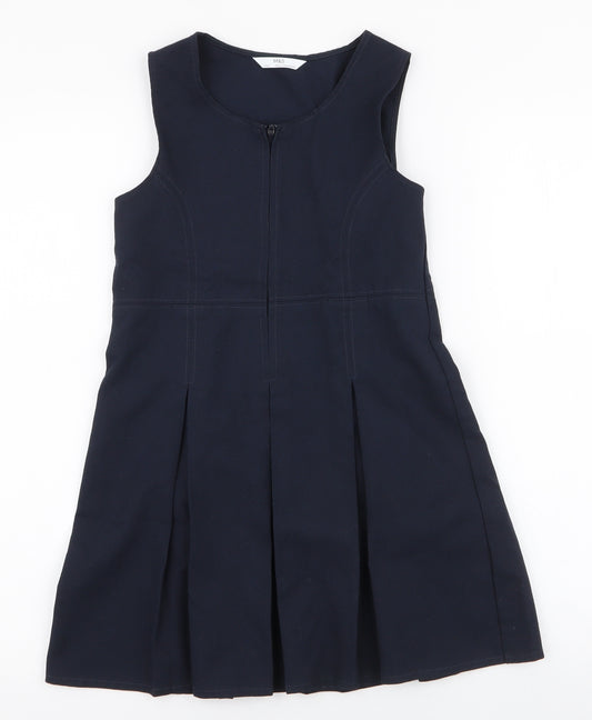 Marks and Spencer Girls Blue  Polyester Pinafore/Dungaree Dress  Size 7-8 Years  Round Neck Zip - School dress