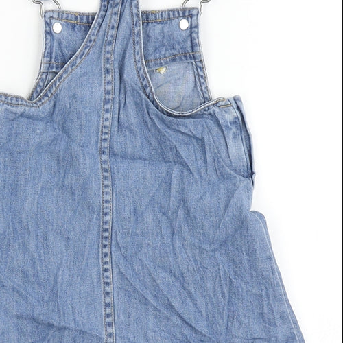 George` Girls Blue  100% Cotton Dungaree One-Piece Size 18-24 Months  Button - Flowers