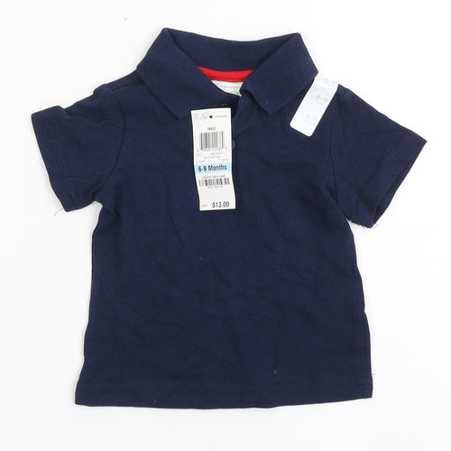 First Impressions Boys Blue  100% Cotton Basic Polo Size 6-9 Months Collared Button