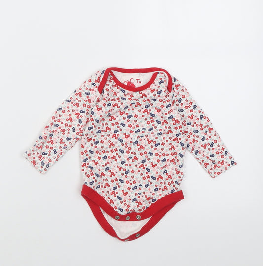 TU Girls Red Floral Cotton Babygrow One-Piece Size 0-3 Months  Button